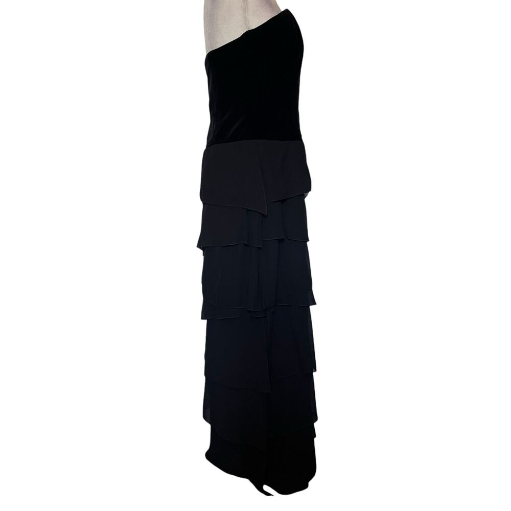 Xscape Joanna Chen Velvet Chiffon Strapless Dress 12 Prom Glam Goth Drop Waist - Picture 13 of 16